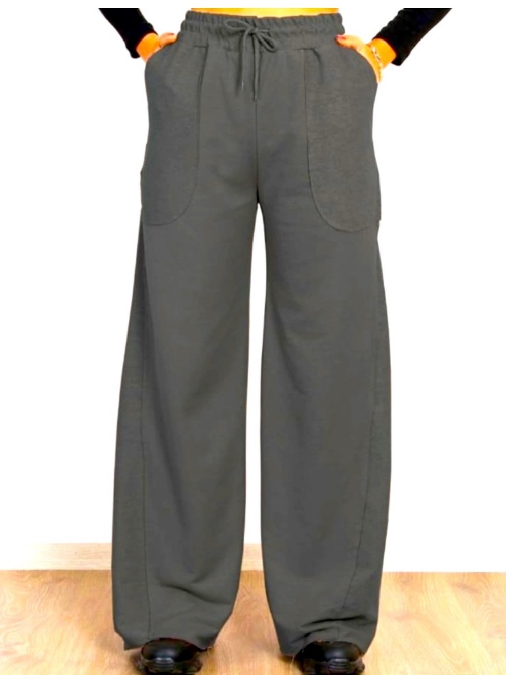 Wide Leg Drawstring Pants in Charcoal Gray
